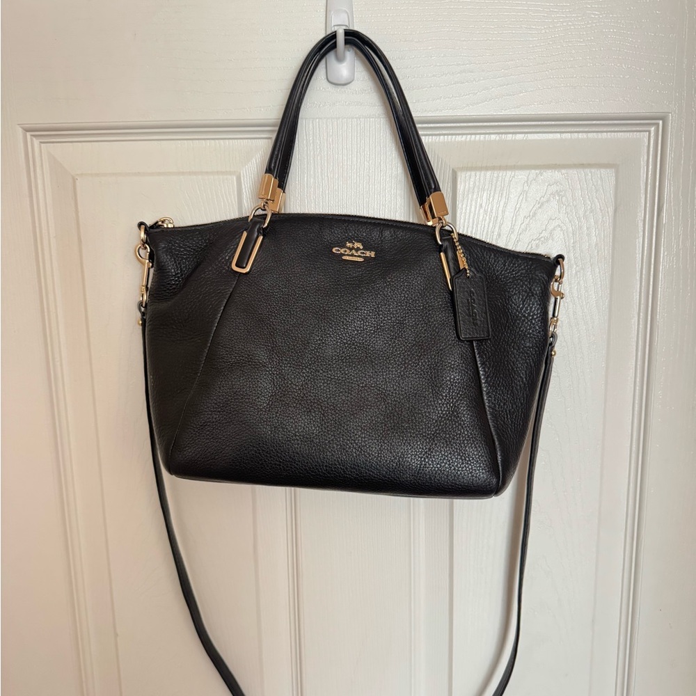 Coach Black Leather Satchel with Gold Accents